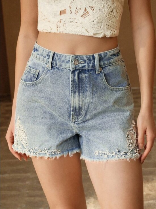 MDM Lux Pants - Chic Embroidered Denim Shorts – High-Waisted Boho Luxe Cutoffs
